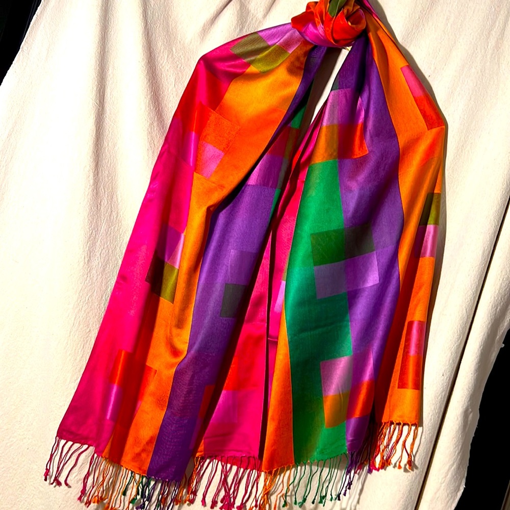 Brightly colored heavy silk wrap/scarf